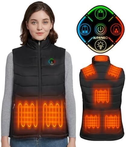 KOVNLO Womens Heated Vest, 5 in 1 Smart Controller, Lights-out Design, Electric Heated Jackets (Battery Pack Not Included)