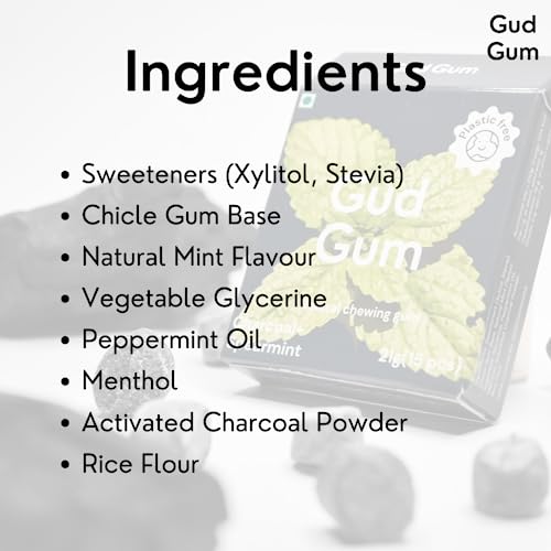 Image of Gud Gum- Natural, Plastic Free Chewing Gum- Pack of 2- No added artificial colours, flavours & sweeteners (Charcoal Mint)