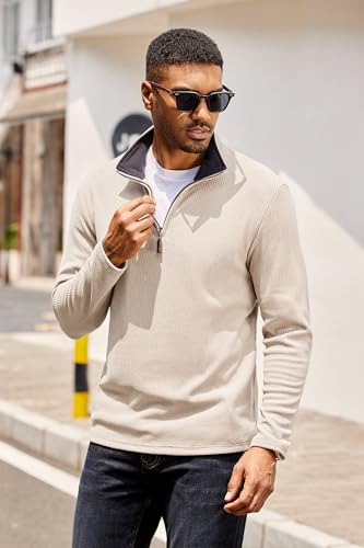 COOFANDY Mens Quarter Zip Pullover Lightweight Sweater Casual Long Sleeve Corduroy Half Zip Sweatshirt3