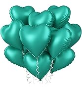 Biapian Green Heart Balloon, 10Pcs Green Foil Heart Balloons, 18inch Metallic Green Heart Foil Ba...
