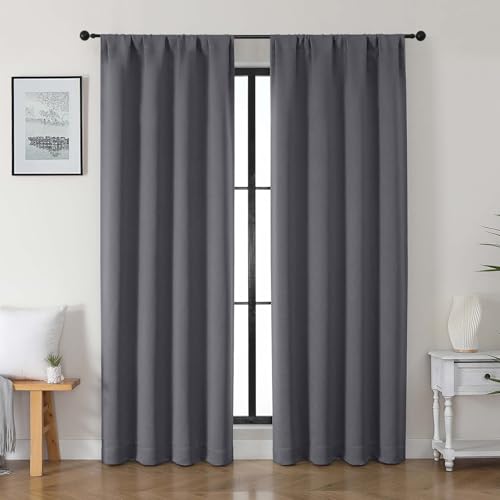 Gwine Charcoal Grey Blackout Curtains 84 Inch 2 Panels