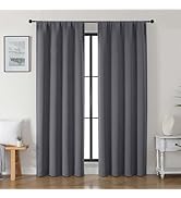 Gwine Charcoal Grey Blackout Curtains for Bedroom 84 inches Long 2 Panels Set, Solid Noise Reduci...