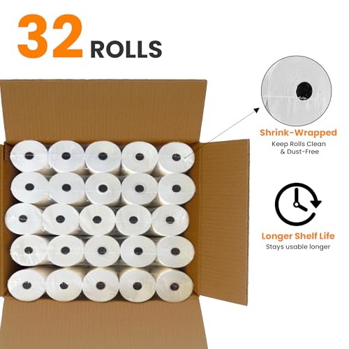 Image of (32 Rolls) 2 Ply Kitchen Printer Paper White /Yellow Carbonless 3 inch x 95 Feet