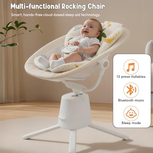 Image of StarAndDaisy Baby Rockers for 0 to 2 Years, Baby Multi Functional Rocker /Rocking Chair for Babies Infants & Toddler with 5-Level Automatic Swing & Bouncer, Bluetooth Music, Remote Control - Beige