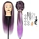 Frisierkopf, Auzass Frisurenkopf 26-28 Inch 100% Kunsthaar Weich Übungskopf Ombre Friseurkopf Trainingsköpfe Mit Halter + DIY Haare Frisuren Set zum Üben von Frisuren (Purple to Pink)