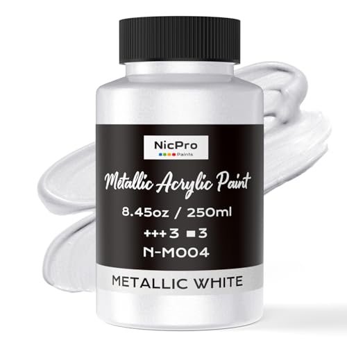 Nicpro Peinture Acrylique Métallique Blanc Nacré, 250 ml Peinture Blanc Nacrée Métallique, Non Toxique, Peinture pour Métal, Bois, Argile, Tissu, Toile,...