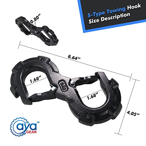 Aya Gear S-Shape Integrated Winch Shackles With 33,000 Lbs Break Strength. Designed For Quick Release. Replace Any Hard And Soft Shackles (Black) #TOP4