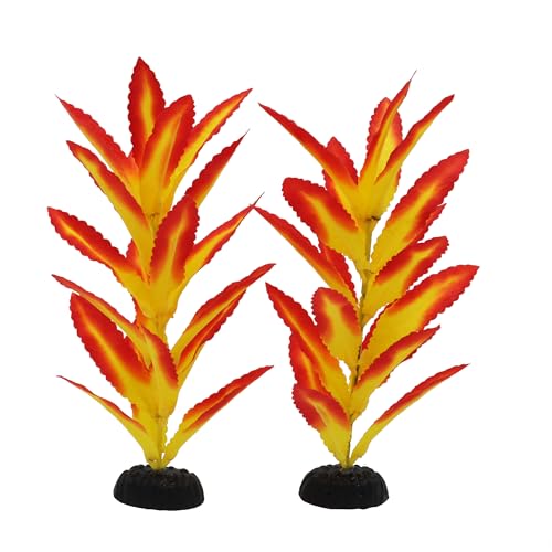 Image of Silk Aquarium Plants for Betta Fish Tank, 2 Pcs 7.8 Inch Small Silk Aquarium Plant Aquatic Water Grass Decoration (Yellow-Red, 8 Inch)