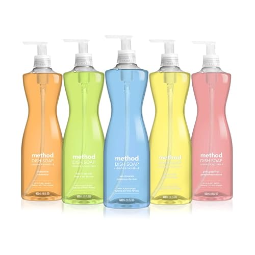 Image of Method Gel Dish Soap, Sea Minerals Scent, Tough on Grease & Stuck-on Food, Cruelty Free Formula, Made with Recycled Plastic, 18 Fl Oz (Pack of 6)