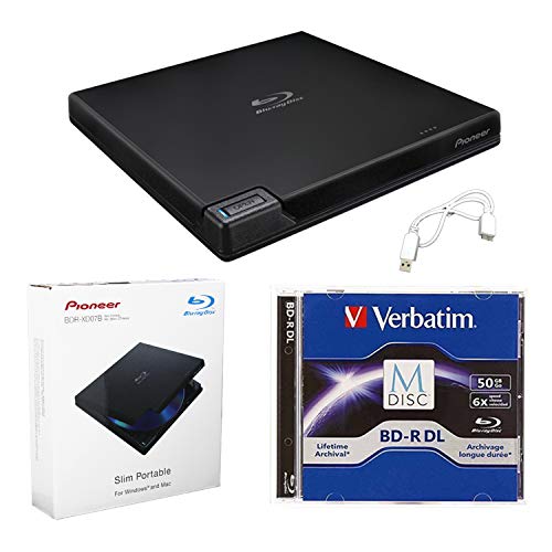 Pioneer Bdr-Xd07B Portable 6X Blu-Ray Burner External Drive Bundle With 50Gb M-Disc Bd-R Dl And Usb Cable - Burns Cd Dvd Bd Dl Bdxl Discs #TOP13