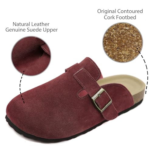 Dumalum Clogs for Women Mens Suede Leather Slip on Shoes Cork Footbed Mules Sandals with Arch Support Unisex Slippers Red 11.5 — view 4
