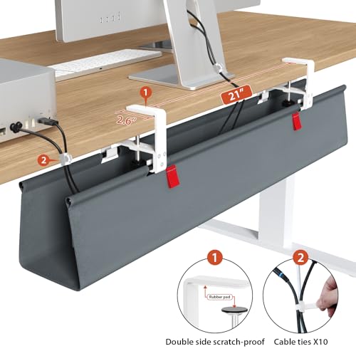 Image of Univivi No Drill Under Desk Cable Management Tray, 36 inch Cord Organizer for Table, Clamp /Screw Mount Desk Cable Management, Premium Fabric Cable Management Tray for Office, Home