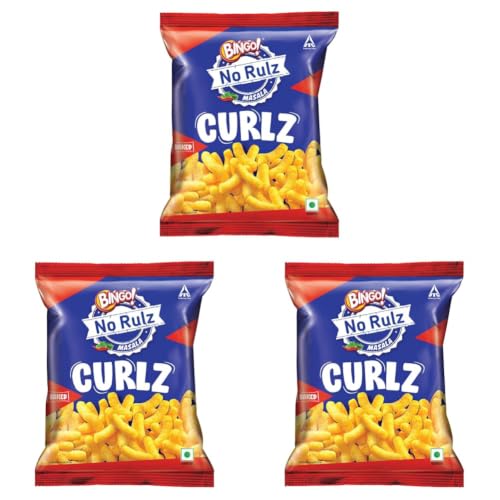 Image of Bingo! Epiken No Rulz Masala Curlz, 80 G /85.4G(weight may vary) Masala Flavoured Super Light & Super Tasty Baked Puffs (Pack of 3)