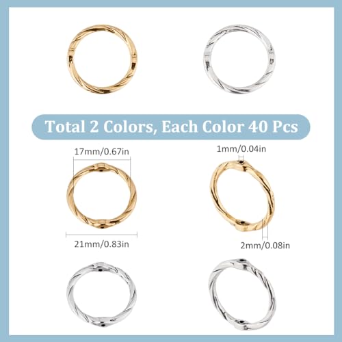 SUNNYCLUE 1 BOX 80PCS 20mm Alloy Circle Bead Frame Spacer Beads Silver Gold Double Hole Round Link Ring Bezel Hollow Connector Frames Bead for Jewellery Making Beading Accessories Diy Earrings Craft - Image 2