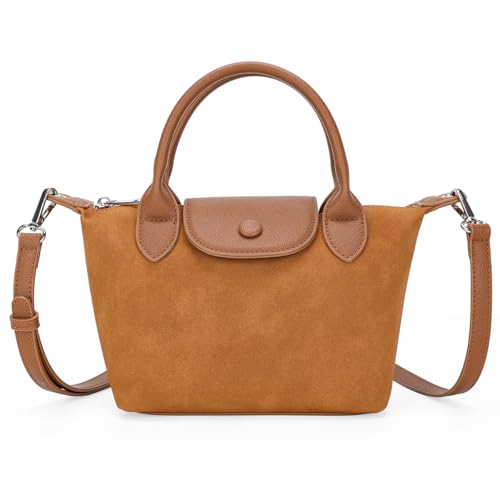 Quilted Crossbody Bags for Women, Lightweight Hobo Shoulder Bag, Casual Tote Handbags Autumn Suede Purse for Daily & Outdoor Use (Caramel - Suede)