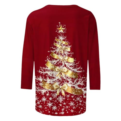 Womens Christmas 3/4 Sleeve Graphic T Shirts Crewneck Casual Fall Tops Tee - image 6