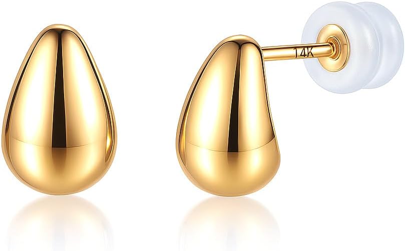 Minimalistic 14k Yellow Gold Stud Earrings | Hypoallergenic and Comfortable Small Stud Earrings for Women | 14k Real Solid Gold Earrings by MAX + STONE
