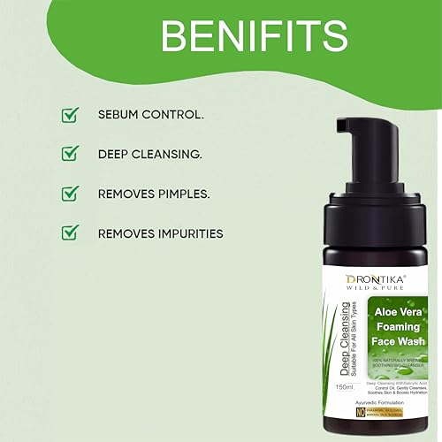 Image of Drontika Wild & Pure Aloe Vera Foaming Face Wash - 100% Natural Cleanser for Hydrated, Clear & Soft Skin - Gentle, Sulfate-Free Formula - 300ml
