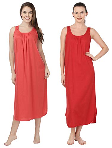 Image of BLAZON Women's Cotton Hosiery Solid Maxi Nighty Slip (Pack of 2) Available Sizes: S, M, L, XL, 2XL, 3XL, 4XL, 5XL