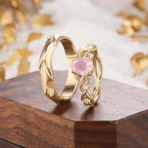 10K 14K 18K Gold 2.0ct Pear Gemstone Engagement Rings for Couples Nature Inspired Birthstone Leaf Vine Promise Anniversary wedding Jewelry for his and hers Bridal Set Size 4~152