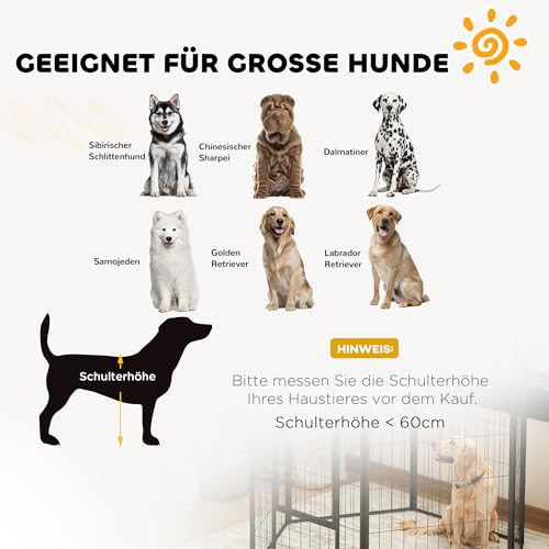 PawHut Welpenlaufstall 6-teilig 100 cm hoch Welpenauslauf Faltbar Freilaufgehege mit Tür, Verriegelung, Hundelaufstall mit Erdspießen, Laufstall für Hunde Kleintiere für drinnen und draußen
