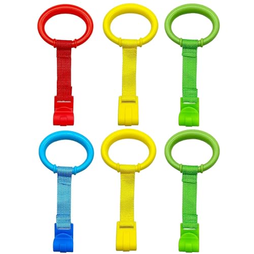 Image of 6PCS 4 Colors Baby Playpen Pull up Rings-Plastic Crib Pull Rings Walking Exercises Assistant Stand Up Cot Hanging Ring for Infant Baby Toddler
