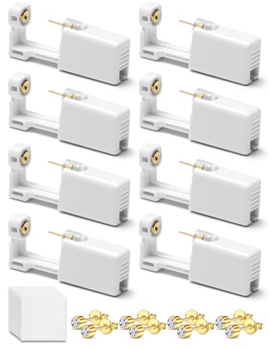 Yiorxu 8pcs Ear Piercing Gun Kit Silver Gold,Self Home Ear Piercing Kit Painless Disposable Ear Piercing Kit Guns,Safety Asepsis Set Piercing Guns with Ear Studs Earrings for Women Men Girls Boys, 4