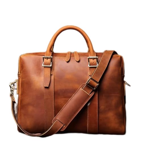 Bags Briefcase Men Shoulder Man Handbag Genuine Leather Brown Casual 15.6 Inch Laptop Bag