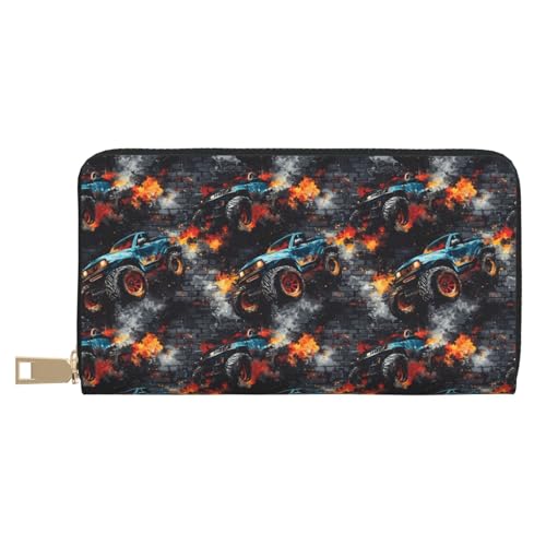 Wallet Women - Blue Truck Print Leather Wallet Large Capacity Bifold Long Ladies Wallets With Zipper