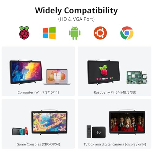 Image of ELECROW 10.1 Inch Portable Monitor - IPS Capacitive Touchscreen Monitor with HD VGA Port，1920x1080P LCD Display Built-in Dual Speakers Touch Sceen for Raspberry Pi 5 /4 /3, PS Xbox, Windows 11 /10 /8 /7