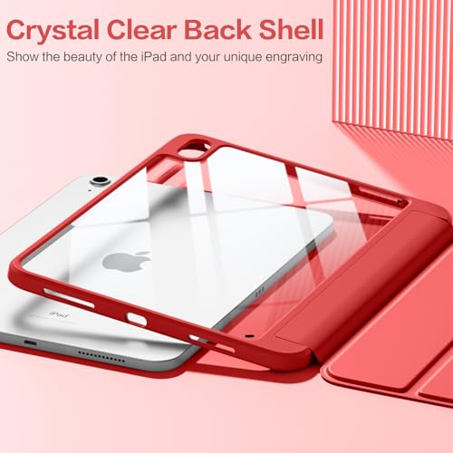Image of Wenlaty Compatible with iPad (A16) 11th Generation Case 11 Inch 2025, for iPad 10th Generation Case 10.9 Inch 2022 with Pencil Holder, Trifold Stand Protective Clear Back Shell, Auto Wake /Sleep, Red