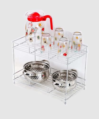 Image of Cri8Hub High Grade Stainless Steel 2-Layer Kitchen Spice Rack| Kitchen Organizer Multipurpose Space Saver Rack|Modular Kitchen Storage Rack.Countertop, Floating Shelves(Kitchen Rack)