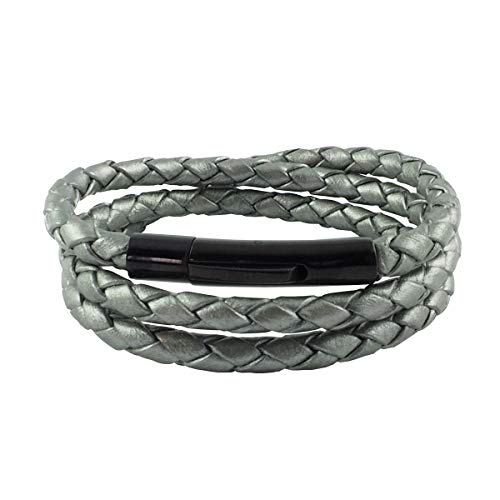 Collier en cuir tressé König Design 4 mm avec fermoir robuste en acier
