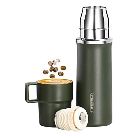 Healter 600ml Thermosflasche mit Becher für Kaffee, Auslaufsicher Wasser-Thermosflasche Cover