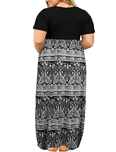 Image of Kancystore Women's Plus Size Maxi Dress with Pockets Summer Dresses XL-5X | Plus Size High Waisted Long Length Beach Dress, Empire Waist Round Neck Casual Dress, Solid Striped Floral Tie Dye Colors