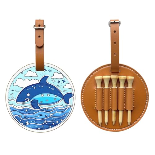Small whale swimming Brown Printed golf tee storage bag - portable design, easy to organize tee