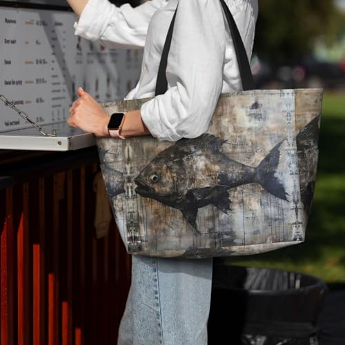 Sac de plage d'été pour femme pliable imprimé poisson grand format - 3