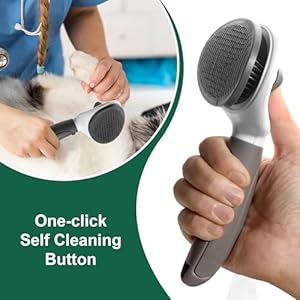 Self cleaning slicker brush with release button for cat dog small and large pets shedding and grooming massaging tool Suitable for both long or short hair gray large   cucciolini doodles