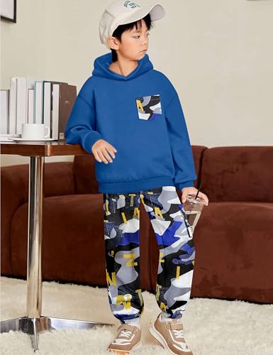 Image of KANGKANG Boys Clothes Two Piece Long Sleeve Hooded Sweatshirt Top Camouflage Sweatpants Fall Outfits Winter Clothes Set 6-16Y
