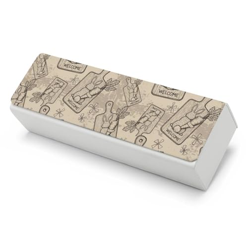 SPEPDEEC Large Hard Shell Eyeglass Case for Men Women, Brown Wooden Board Bunny Carrot Welcome Easter Fashionable Glasses Holder, Portable Sunglasses Storage Box