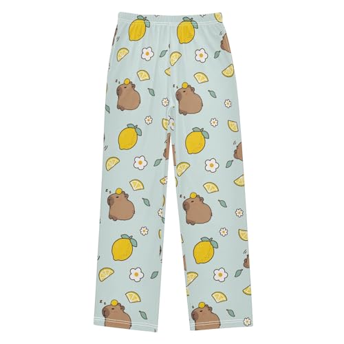 Capybara with Lemons Pajama Pants Lounge Sleep Pants Elastic Waist Long Pajama Bottoms with Pockets for 6-14 Years