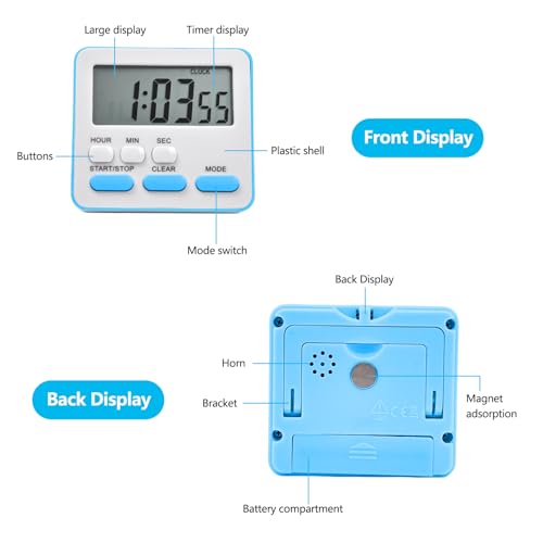 Multi-functional Digital Kitchen Timer - ABS material, loud alarm, large numbers, cooking timer, convenient storage, back with plastic magnetic heel stand (white+blue) - Image 5
