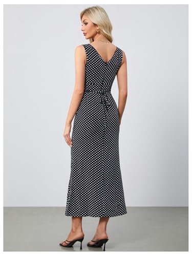 Women's Polka Dots Tie Back Dress Deep V Neck Sleeveless Maxi Going Out Dresses2