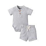 Meiweileya Newborn Baby Boy Girls Clothes Solid Ribbed Short Sleeve Romper Shorts Set Summer Outfits...