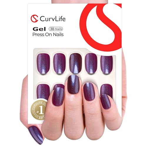 Image of CurvLife 30pcs Round Oval Press on Nails Extra Short, Acrylic Fake Nail with Pearlescent Apricot Design, Full Cover False Nails Tips Glossy Nude Glue on Nails for Women