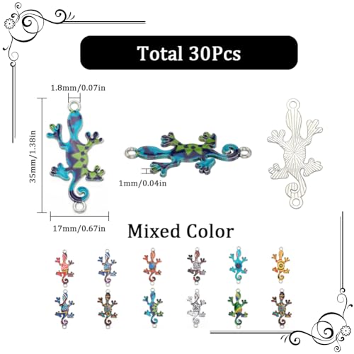 SUNNYCLUE 1 Box 30Pcs 12 Colors Gecko Charm Enamel Connector Charms Mini Metal Alloy Colorful Amphibian Animal Link Connectors with Double Hole for jewellery Making Charms Women DIY Necklaces Bracelet - Image 2