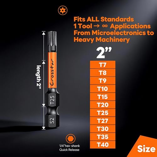 Image of Crosstar 20 Pcs TT25 Impact Torx Bit Set, S2 Steel Magnetic Security Star Bits, Tamper Proof Torx Screwdriver Bits with CNC Tips for Drill /Driver, Automotive, Woodworking & Home Repair