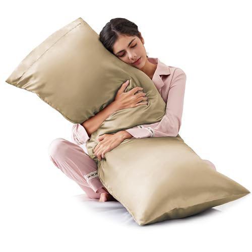Love's cabin Funda de almohada corporal, 50,8 x 137,1 cm, color marrón claro, suave satén con cierre de sobre, fundas de almohada para cuerpo y piel