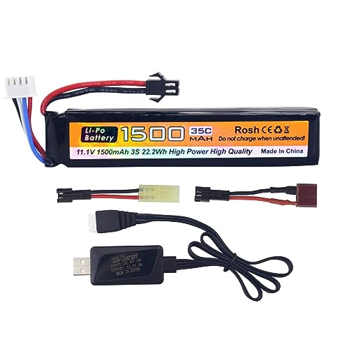 Fytoo 11.1V 35C 1500mAh SM-2P Plug T-Plug Kotamiya Plug Lithium Battery with USB Charging Cable for Airsoft Model Gun Rifle RC Car Drone Battery