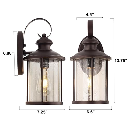 Image of MICSIU 13.75 inch Bronze Vintage Farmhouse Round Outdoor Wall Light 2 Pack | 100W Max, Clear Seedy Glass, Exterior Porch Sconce for House, Garage, Front Door, Deck